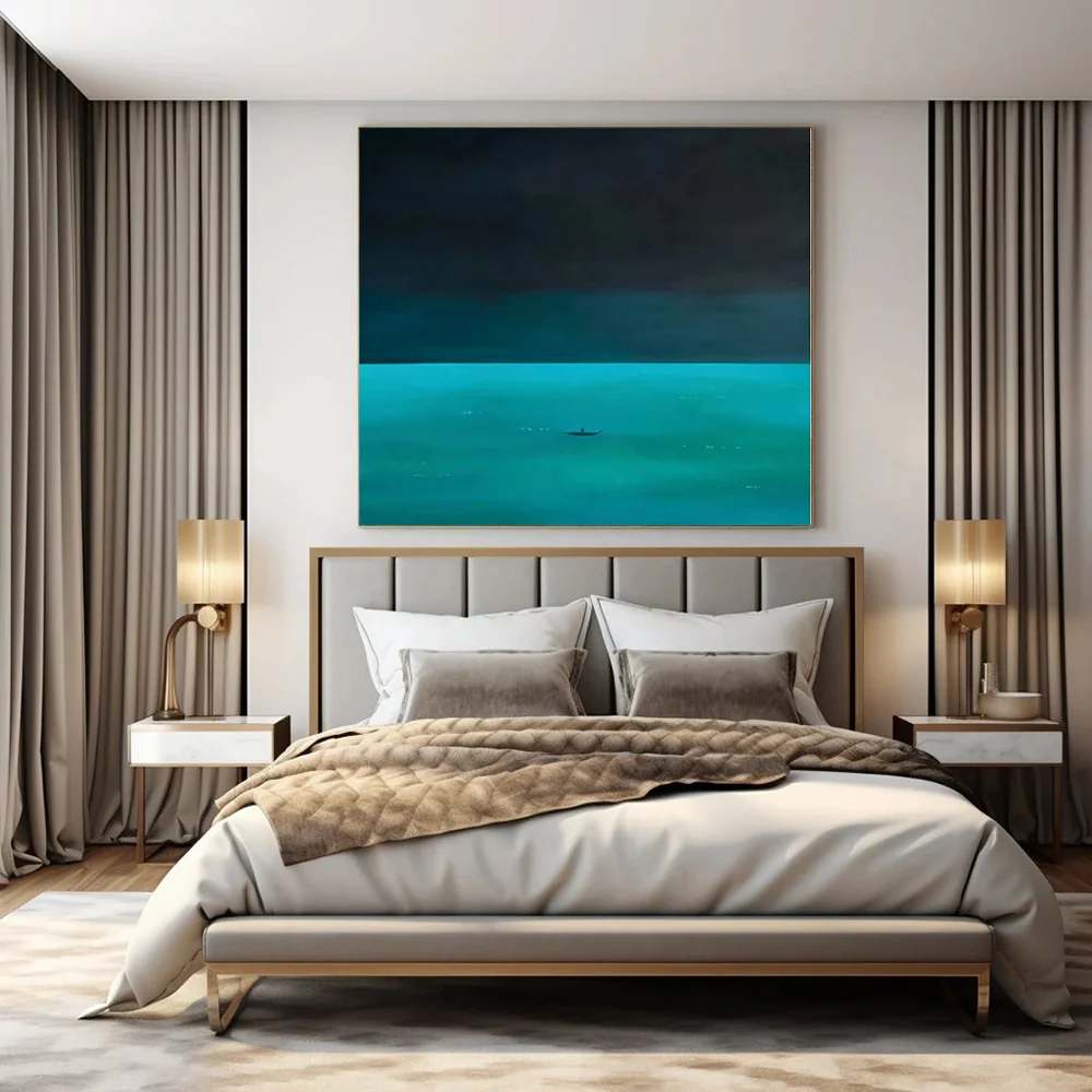 Turquoise Hand-painted Original Coastal Canvas Wall Art UM0WE